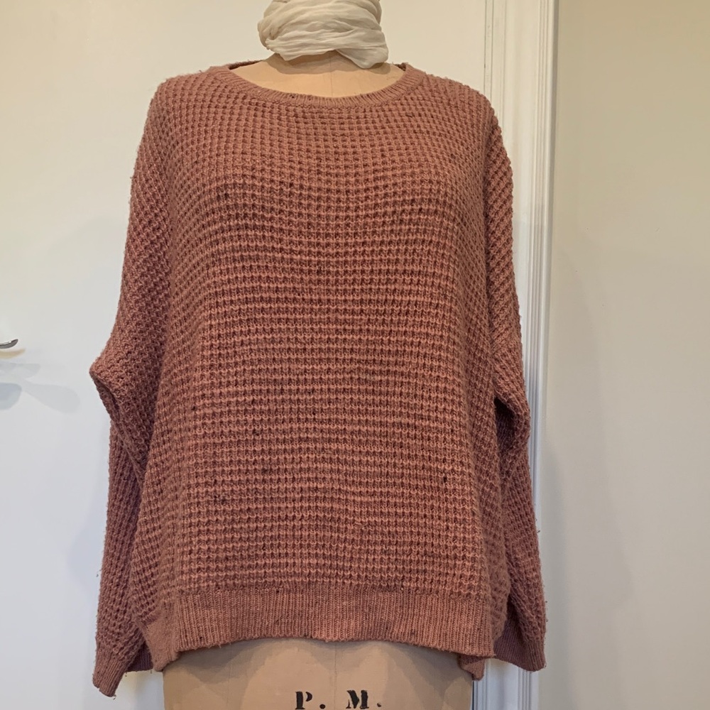 Topshop Women's Oversize waffle Knit Sweater - Warm Rose